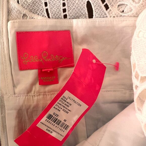 Lilly Pulitzer Sandi Stretch Shift Dress Lace Bodice Blue Peri Textured 00 NWT - Picture 8 of 10